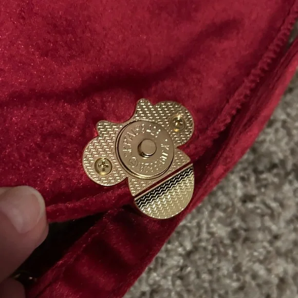 Disney Red Quilted velvet Crossbody Bag with Gold Bow Bag Charm - Picture 6 of 8